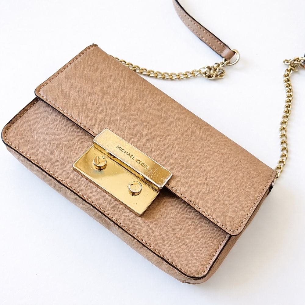 Authentic Michael Kors Beige Crossbody Bag with Gold Accents